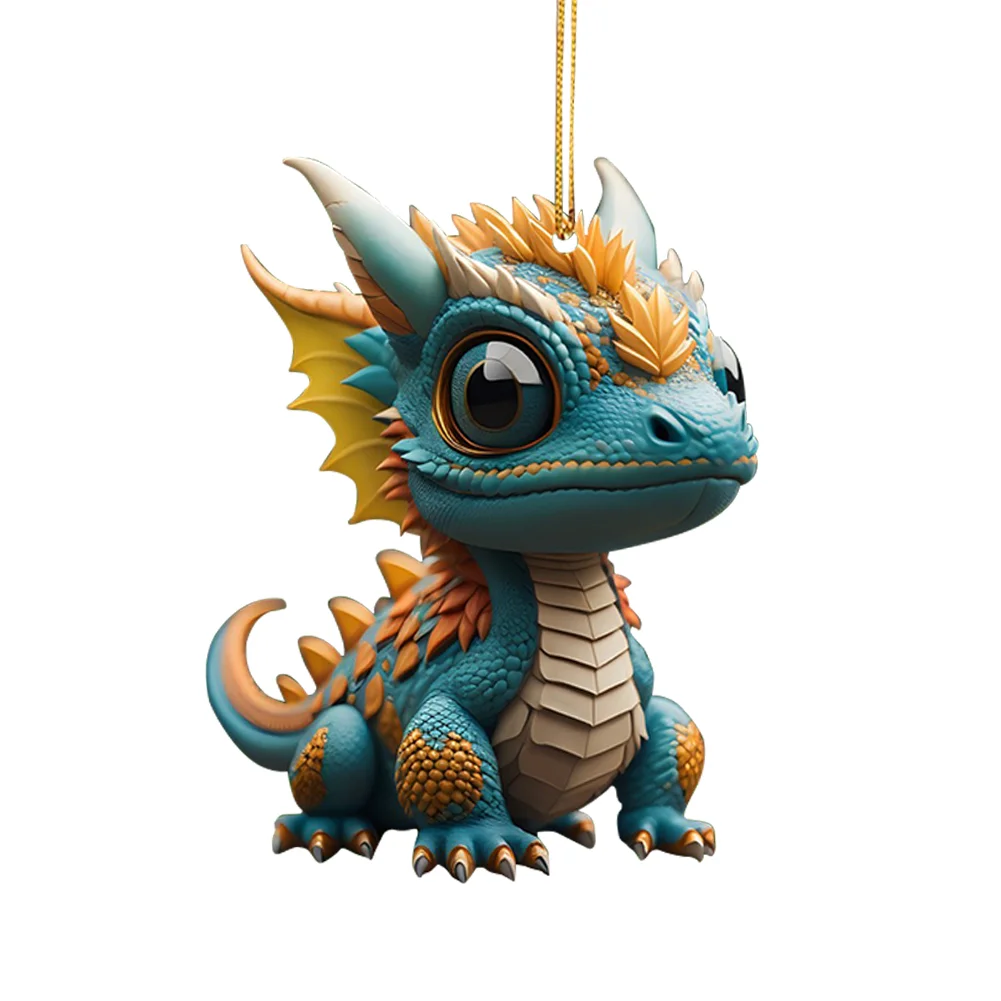 2D Christmas Baby Dragon Decor Cute 8cm Flat Acrylic Hanging Ornament Party Gift