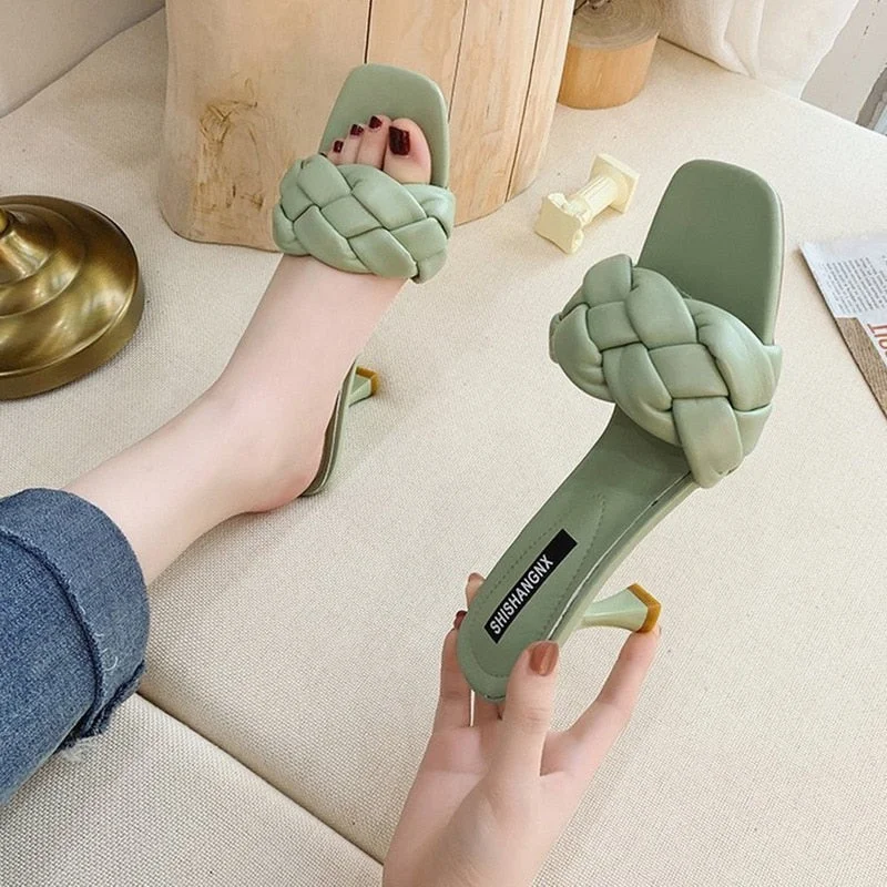 2021 Women Sandals Women Summer High Heel Slides Weave Open Toe Flat Casual Slippers Leisure Sandals Female Beach Sandals