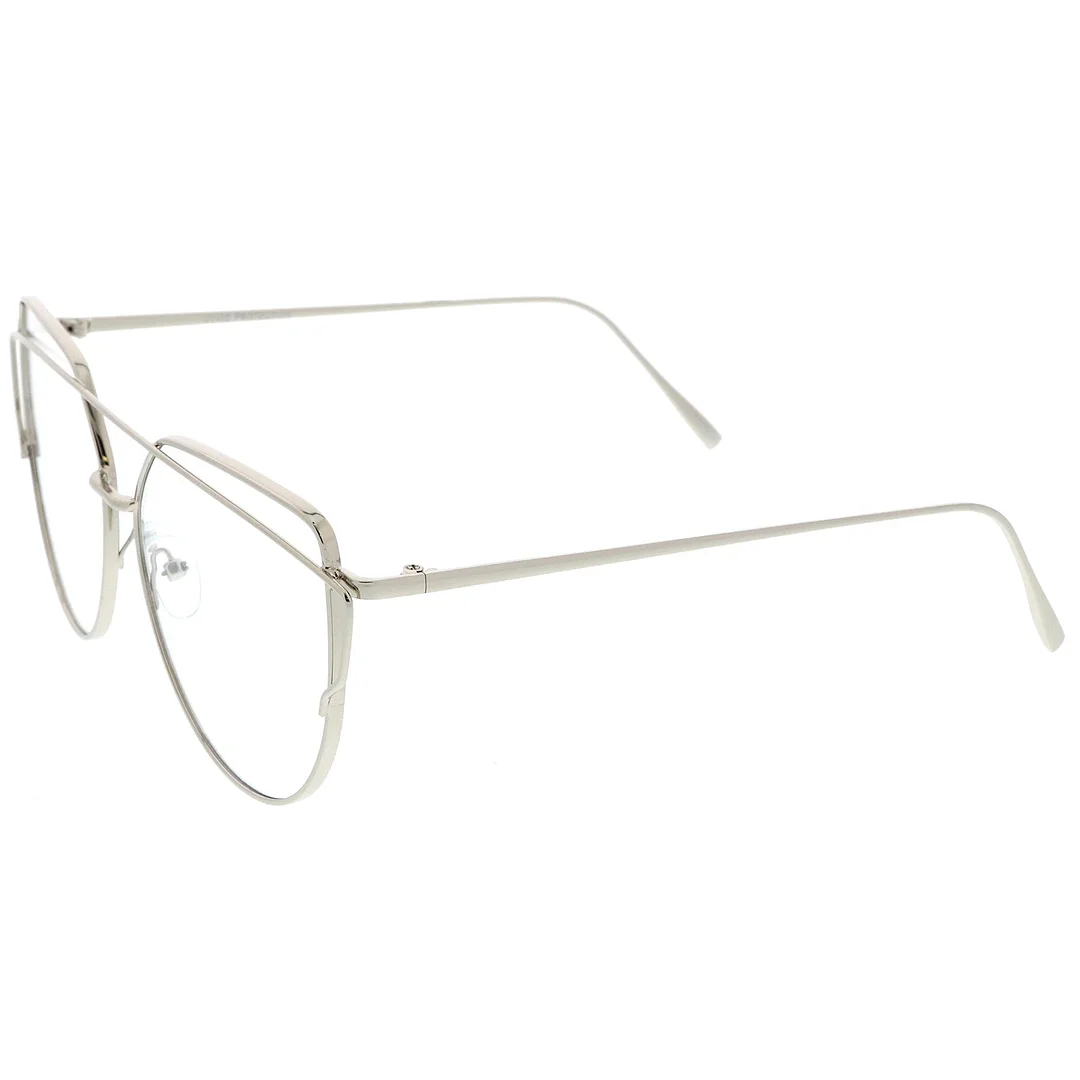Oversize Metal Frame Thin Temple Clear Flat Lens Aviator Eyeglasses 62mm