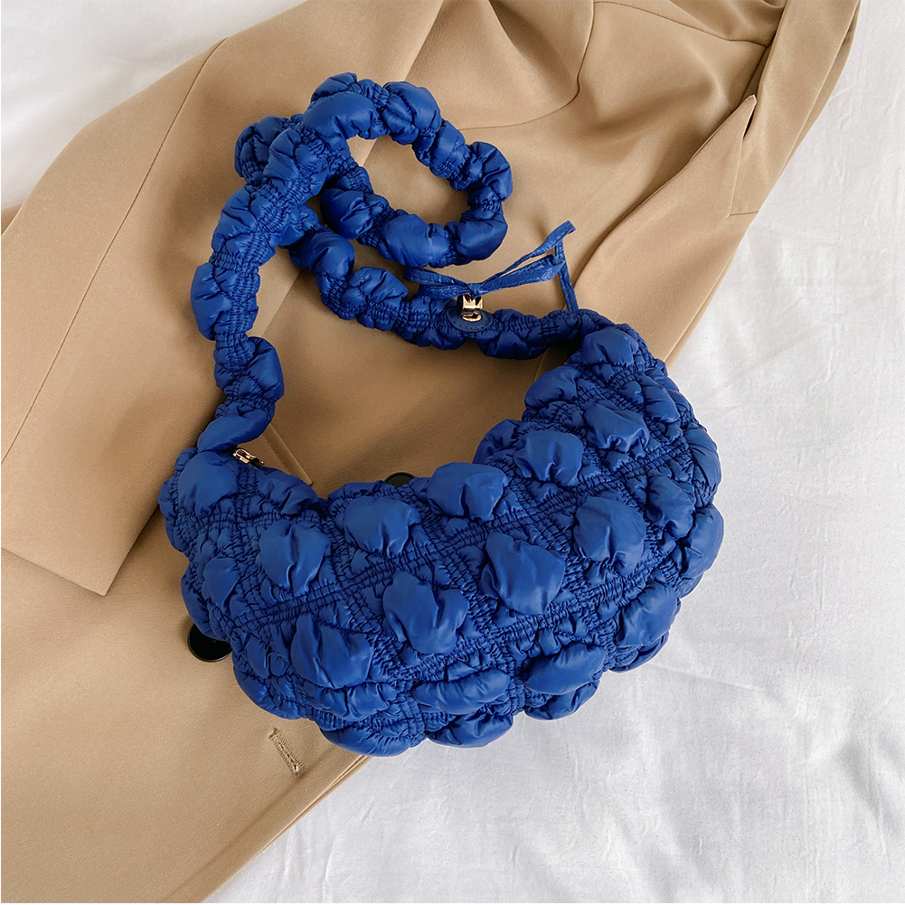 Women Cloud Pleatd Bag Zipper Quilted Crossbody Bag Solid Color Drawstring Strap Adjustable Female Casual Handbag