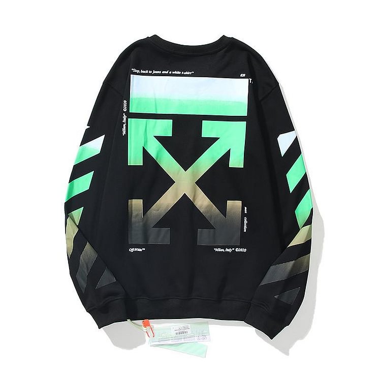 Off White Sweatshirts Long Sleeve round Neck Neck Sweater Autumn and Winter Off Gradient Color Arrow Print round Neck Pullover for Men and Women