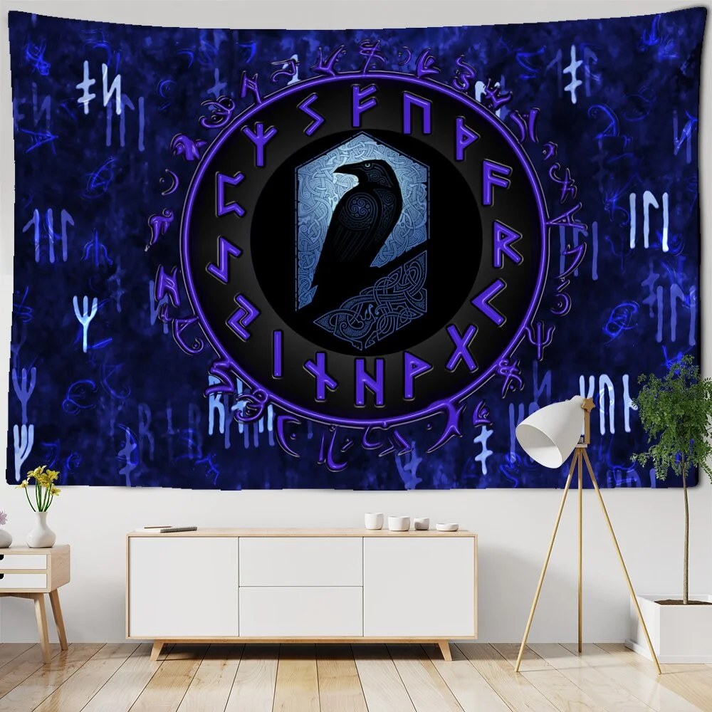 Vikings Tapestry wall Raven Mysterious Meditation Psychedelic Runes Art Wall Hanging Tapestries for Living Room Tarot Sun Moon