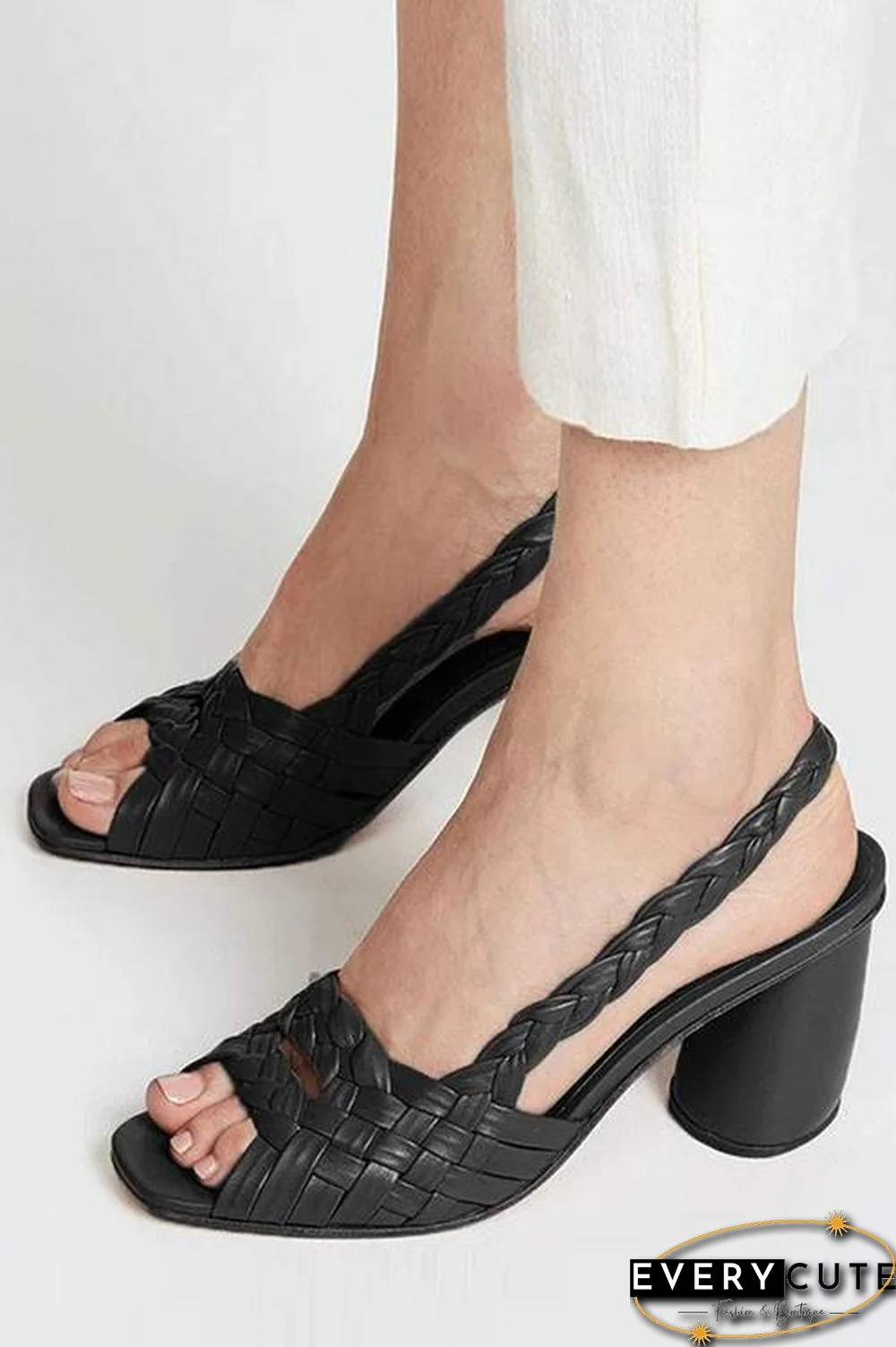 Interweave Peep Toe Ankle Strap High Chunky Sandals