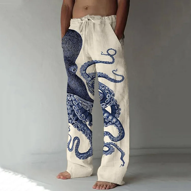 Comstylish Japanese Art Octopus Graphic Printed Casual Pants