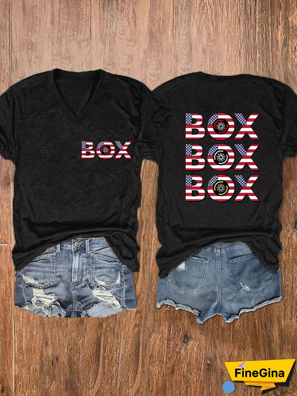 Women's American Flag "BOX, BOX, BOX" Print T-Shirt