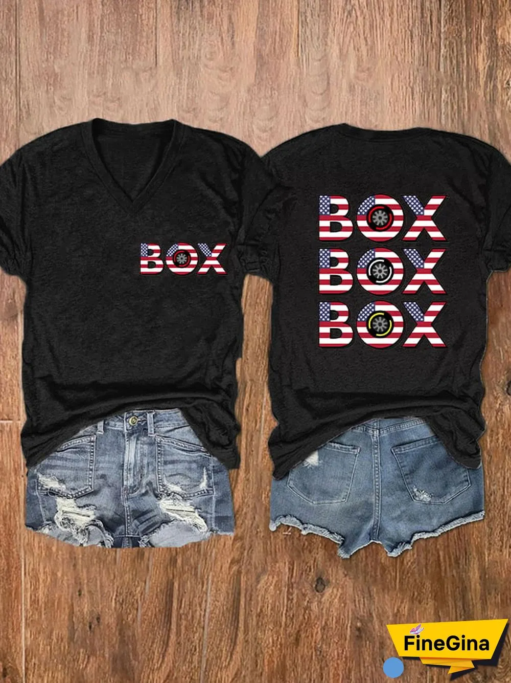 Women's American Flag "BOX, BOX, BOX" Print T-Shirt