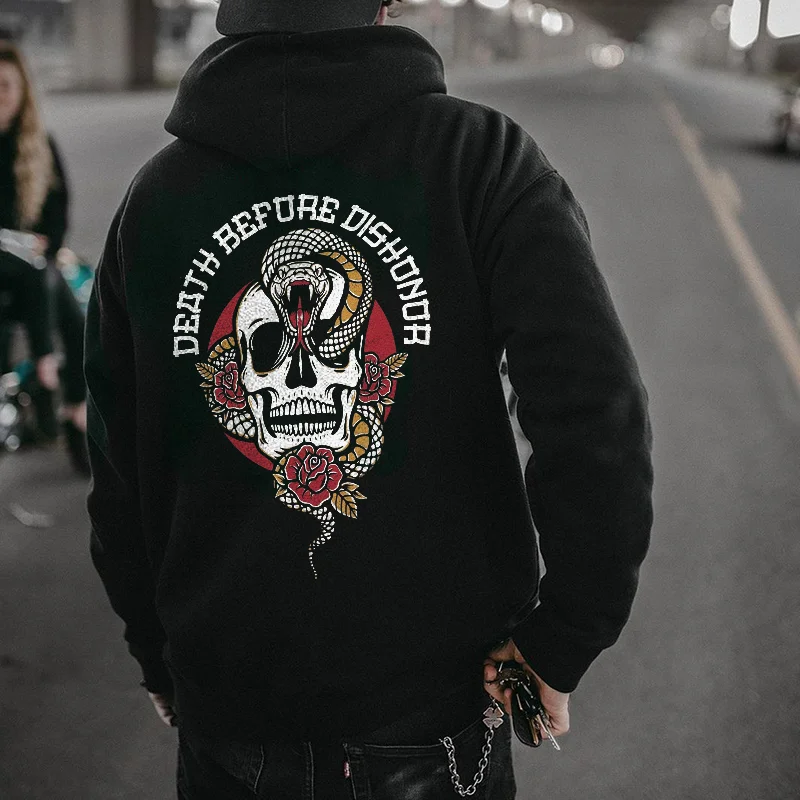 Death Before Dishonor Printed Men's Loose Hoodie -  