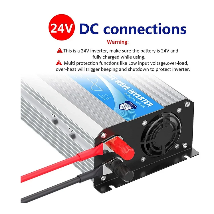 1200W Pure Sine Wave Inverter 24V DC to 110V 120V AC Off-Grid Solar