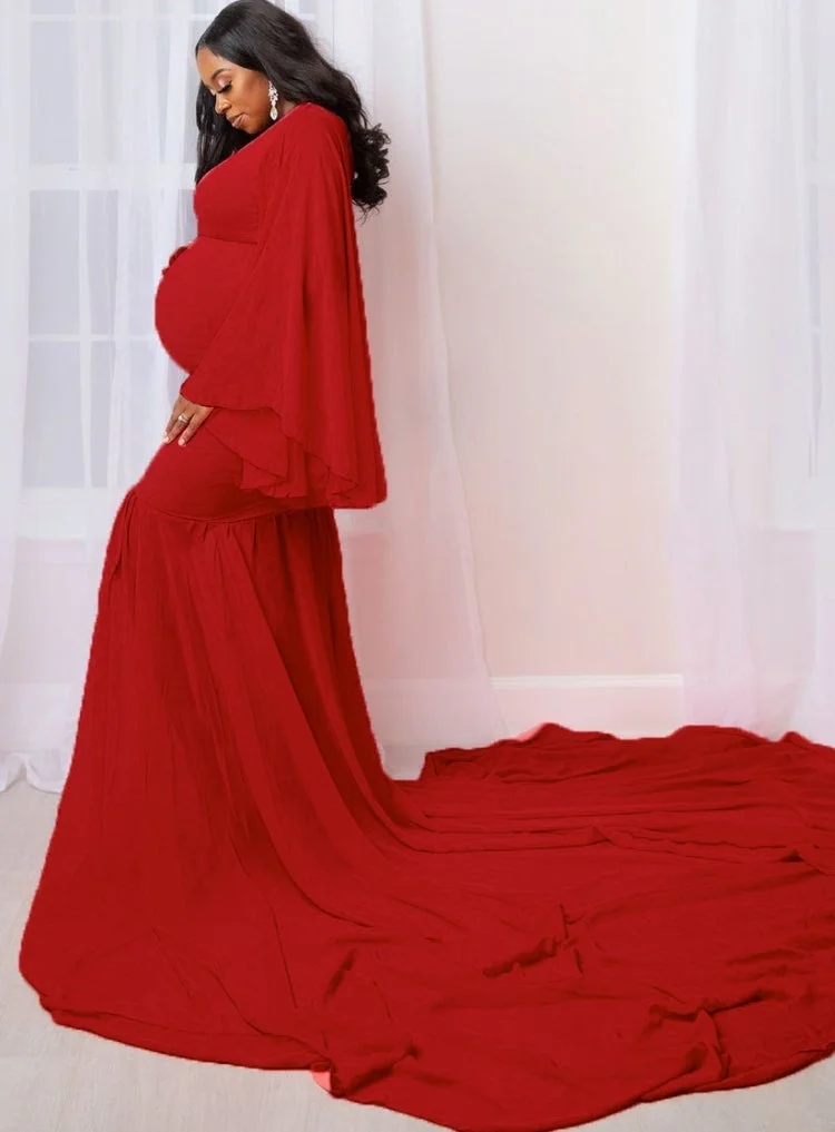Spring Elegant Puffed Long Sleeve Maternity Long Dress