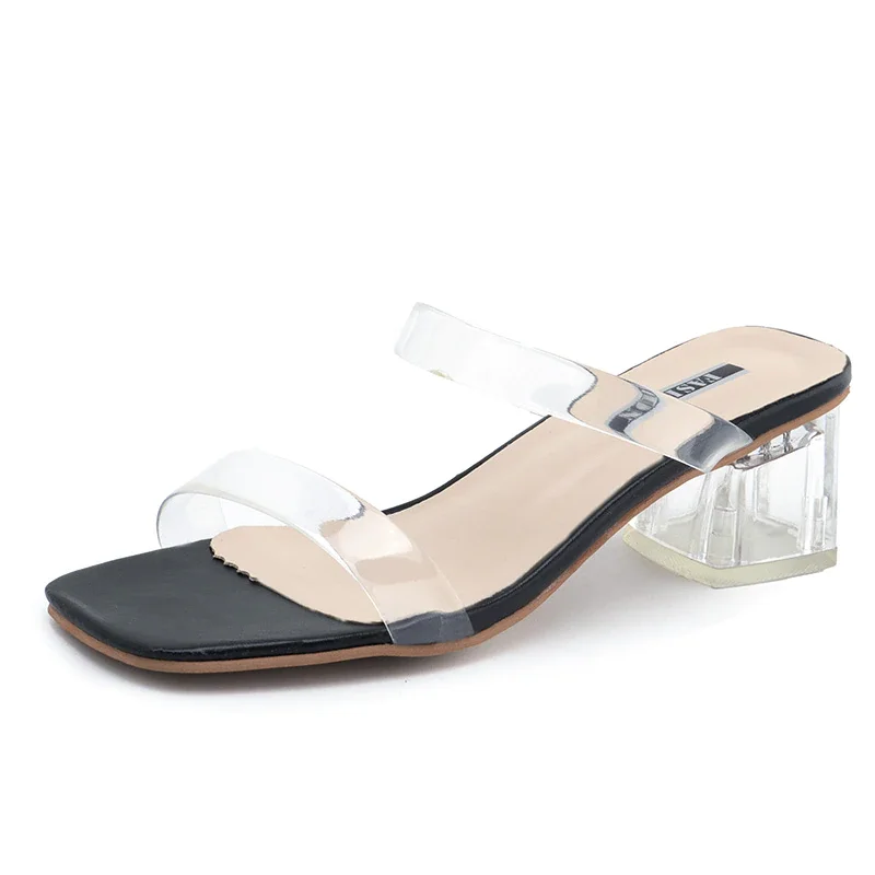 Qengg Women Sandals Low Mid Heels Beautiful Transparent Sexy Slippers（Size 35-45）