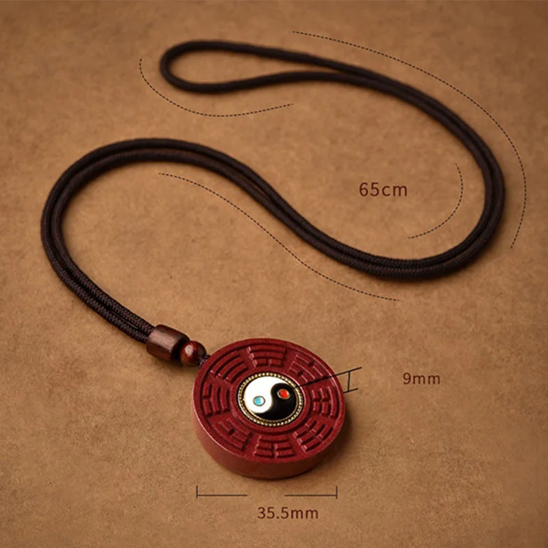 Tibetan Cinnabar Bagua Yin Yang Blessing Necklace Pendant Keychain Decoration