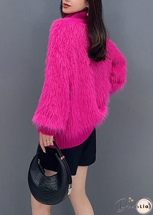 French Rose Stand Collar Button Mink Hair Knitted Coats Fall