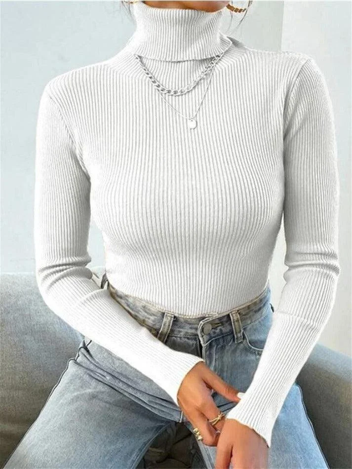 Brownm Turtleneck Ribbed Knit Sweater