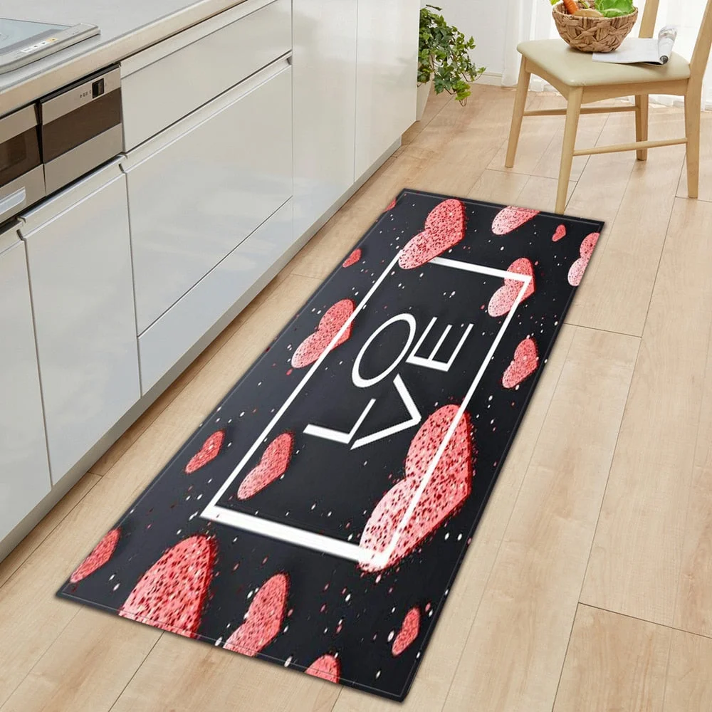 Modern Kitchen floor mat Strip Bathroom Entrance Porch Door Mat Bedroom Living Room Bedside Carpet Valentine Pattern