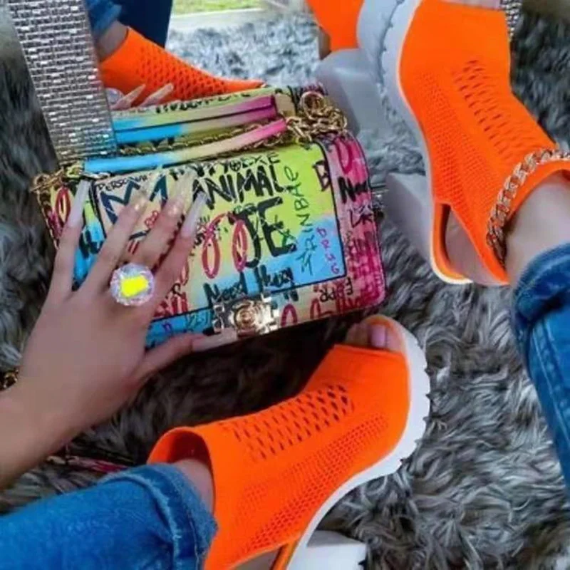 Orange Fashion Casual Hollowed Out Patchwork Solid Color Fish Mouth Wedges Shoes | EGEMISS
