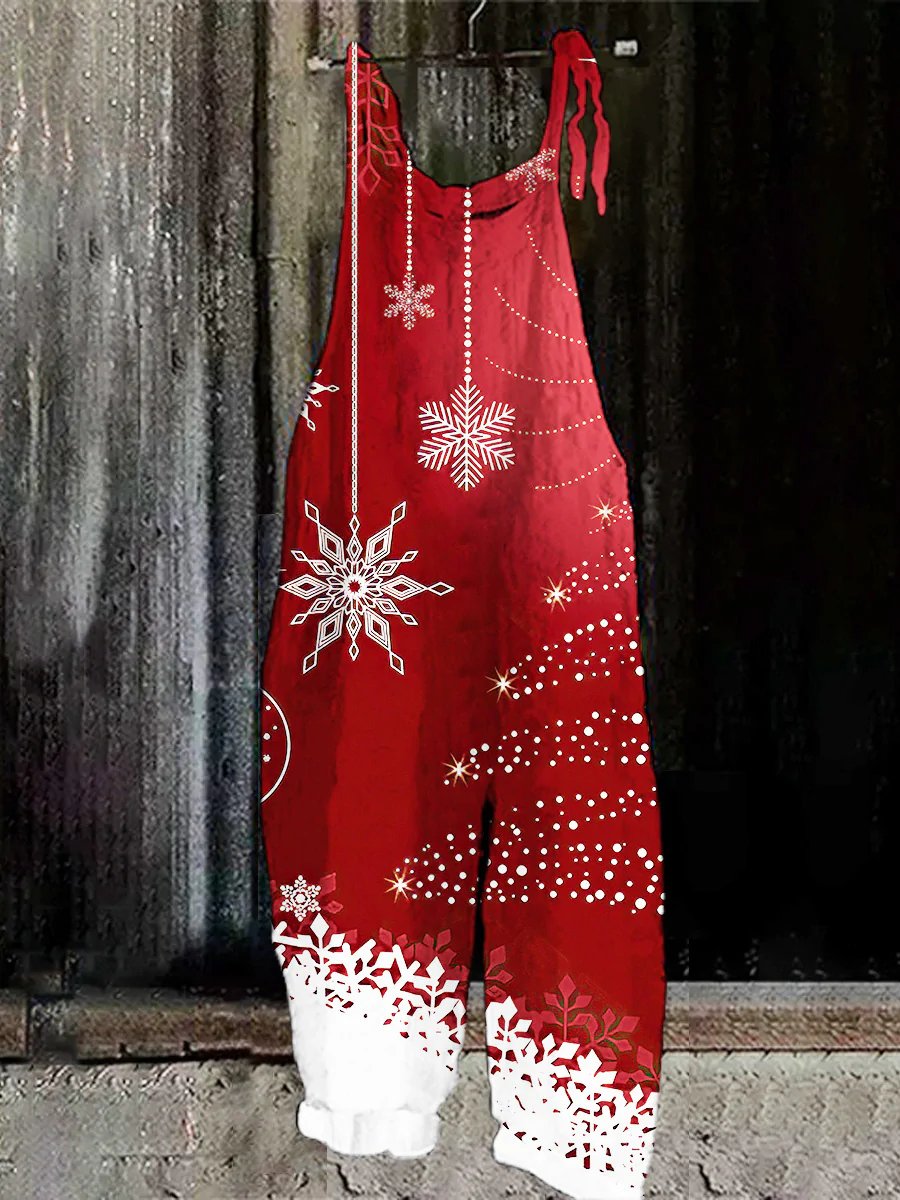 Christmas Red Snowflake Print Casual Jumpsuit