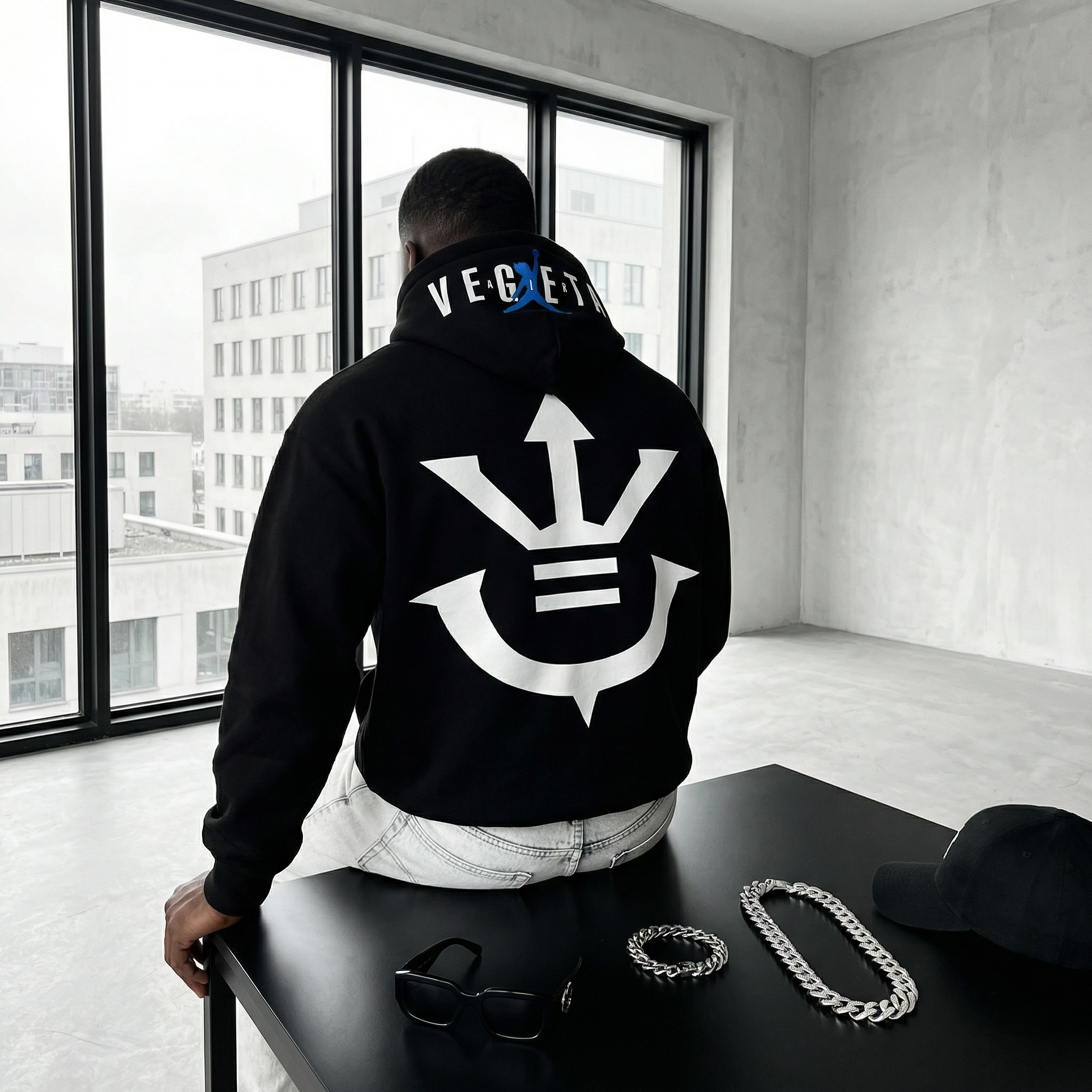 Men's Saiyan Glow-in-the-Dark Reflective Print Hoodie