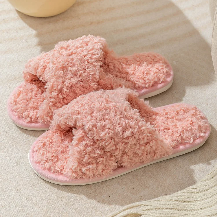 Women's cross-strap cotton slippers skin-friendly plush cotton slippers socialshop