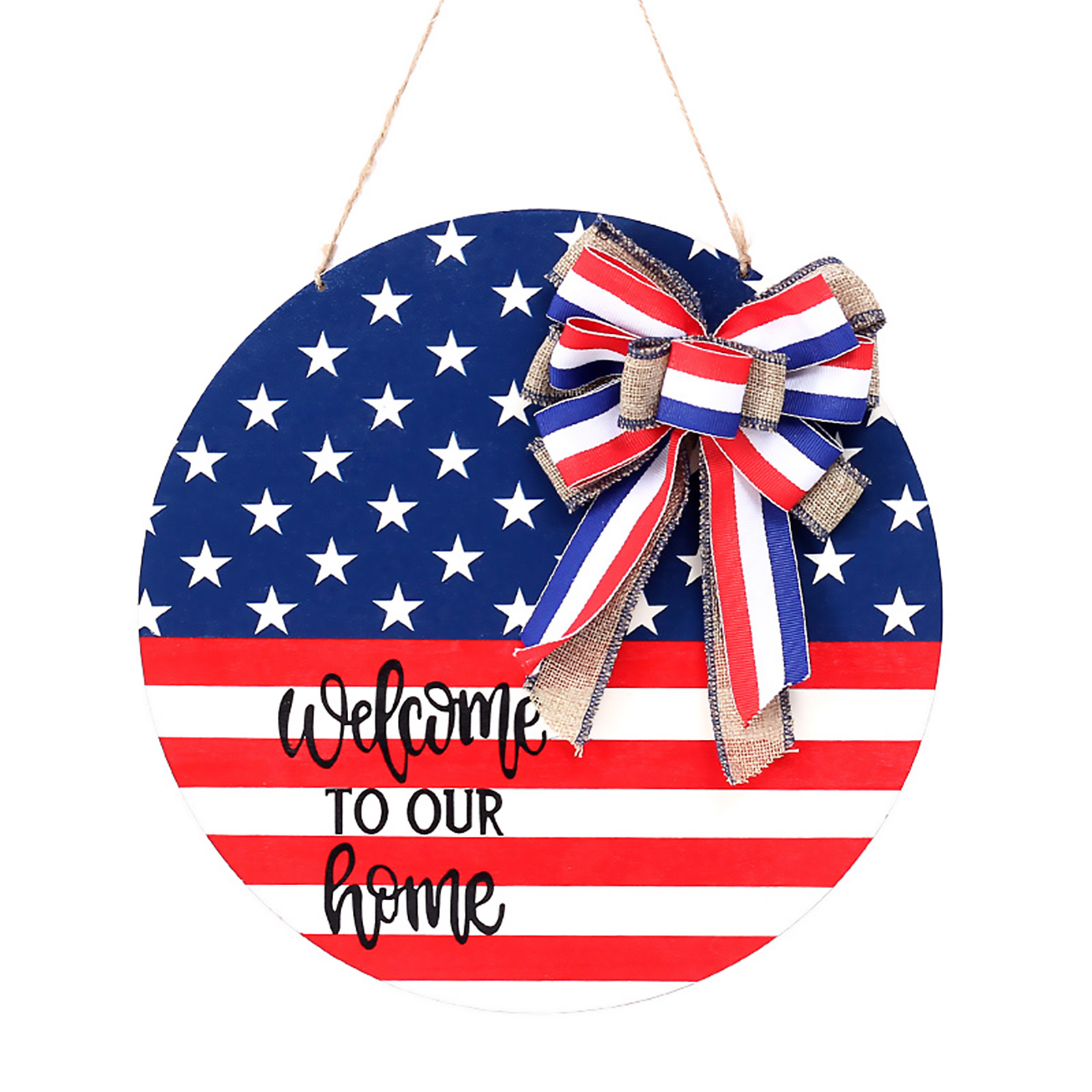 

Welcome Sign Plaque for Front Door, Independence American Flag Wood Decor, 501 Original
