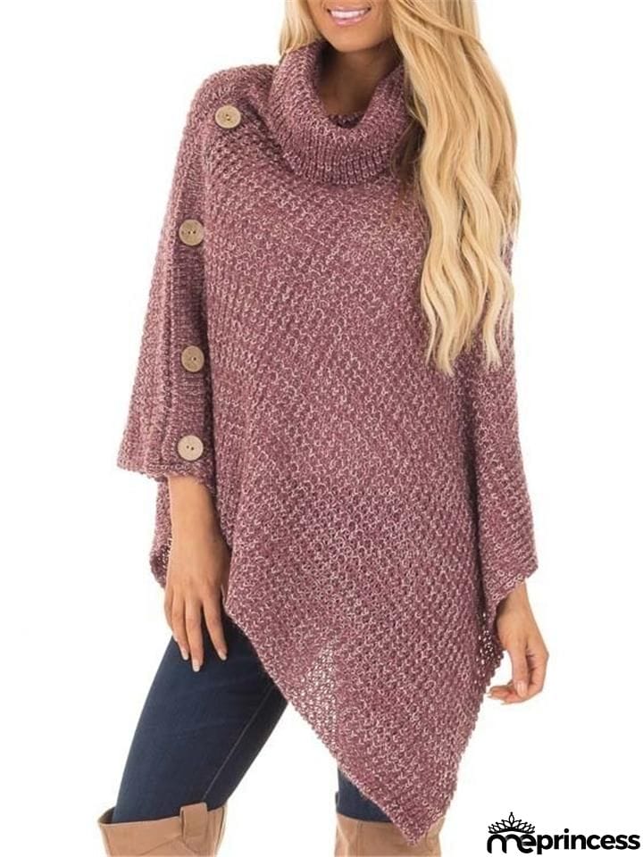 Women Fashion Warm Turtleneck Asymmetrical Sweater Cloak