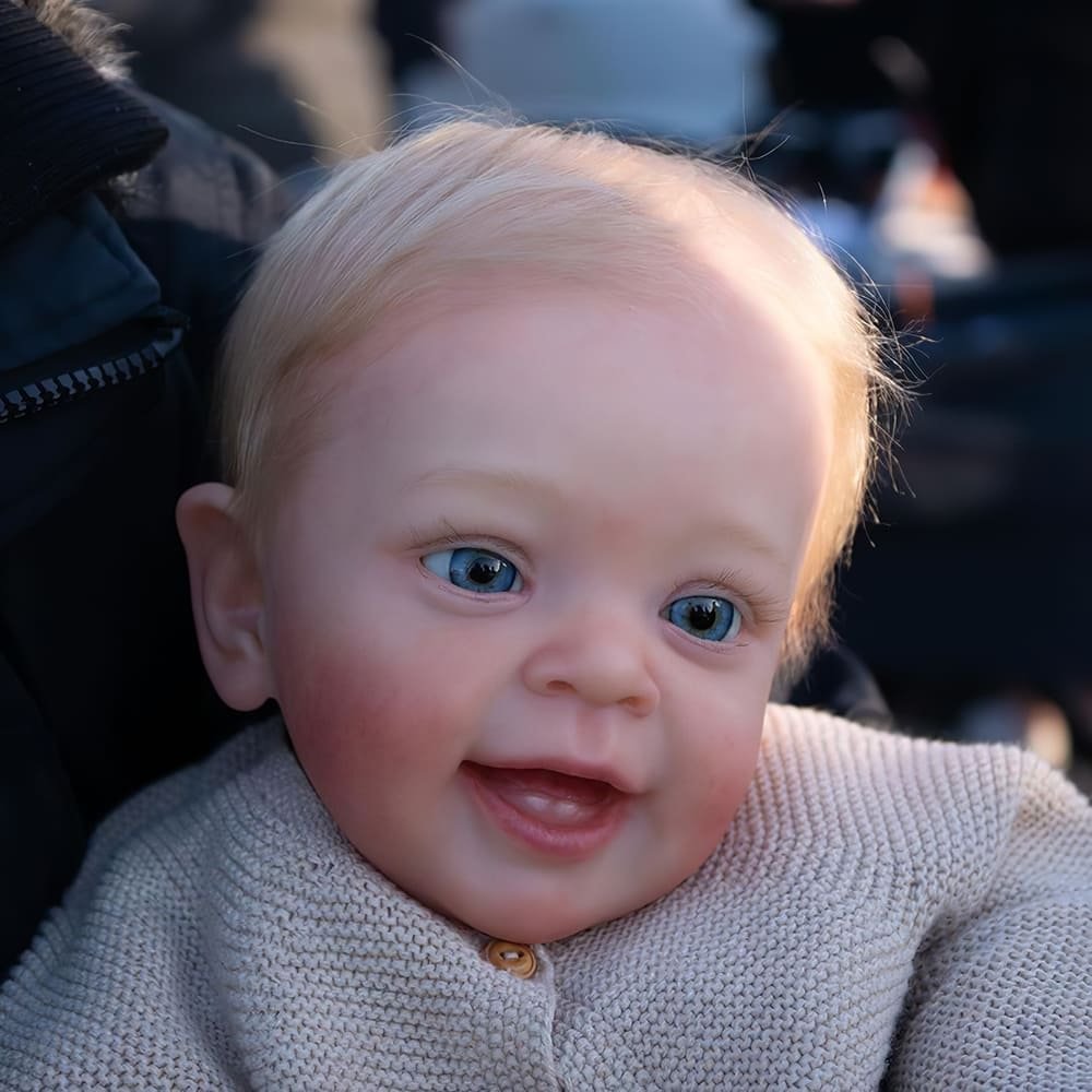 [Cute Yannick Baby] 20" Looking Lifelike Handmade Huggable Blonde Hair Cloth Reborn Toddler Doll Boy With Teeth Anmay