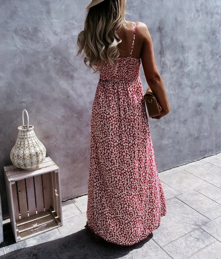 Glamorous Red Print Sleeveless Maxi Dress-vocosishoes