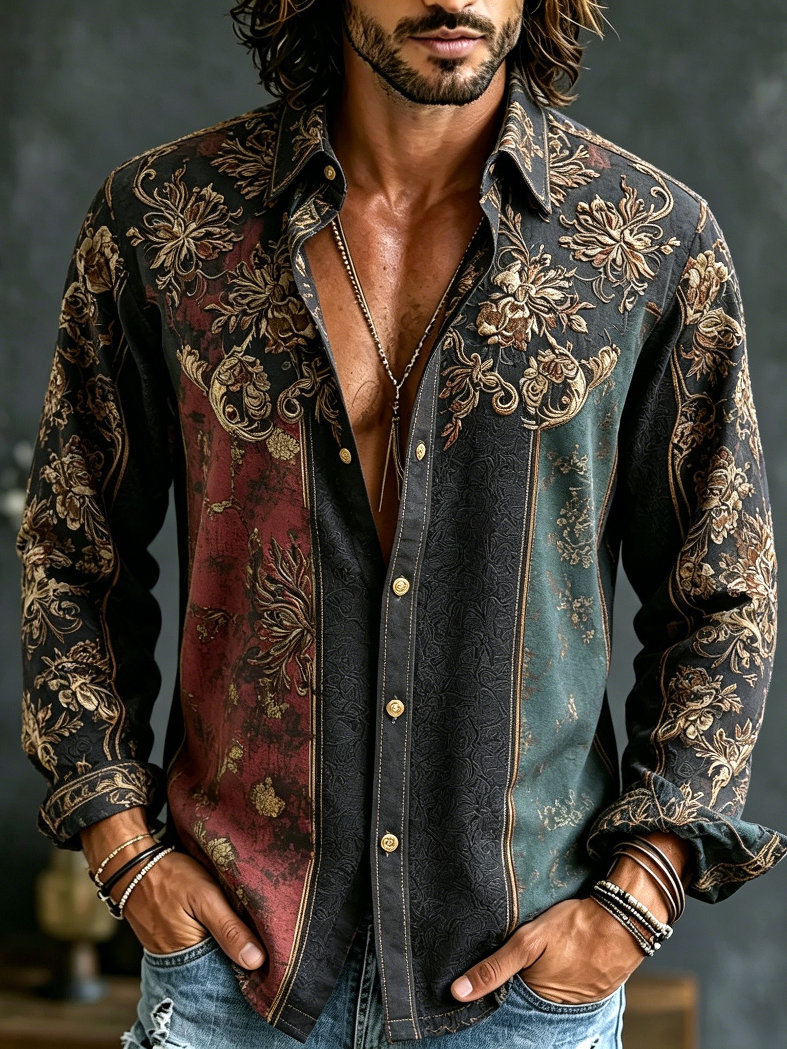 Men's Retro Bohemian Style Floral Print Cotton Linen Comfortable Shirt  artssus