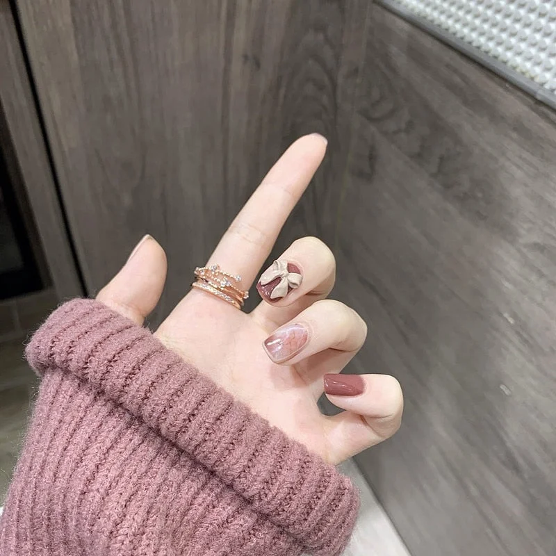 24pcs press on nails Butterfly Decoration Wear Long Paragraph Fashion Manicure Patch False Nails Save Time Wearable Jelly Nails-Nail Inspo