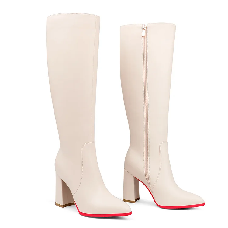 95mm Fashion Chunky Heels Zipper Knee Boots Red Bottoms Shoes VOCOSI VOCOSI