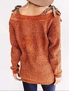 Off-The-Shoulder V-Neck Buttoned Solid Color Simple Sweater