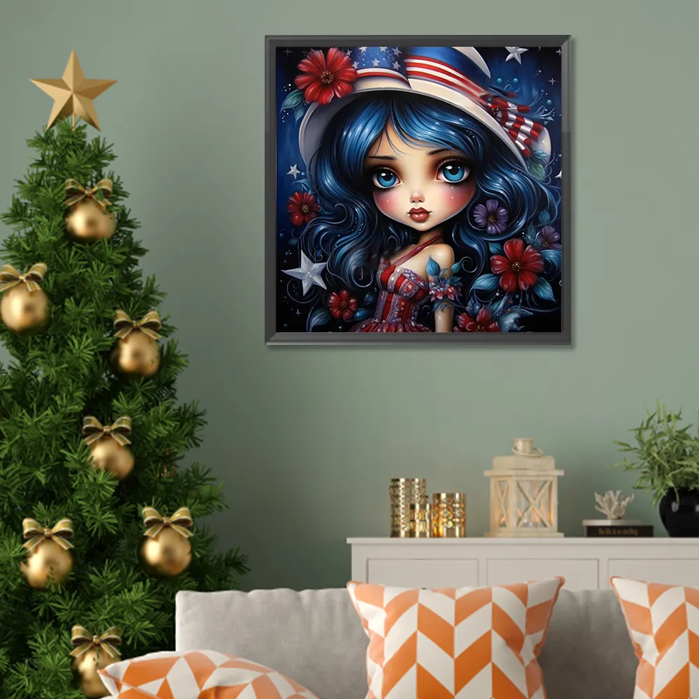 Full Round Diamond Painting 30*30cm - Cartoon Flag Girl