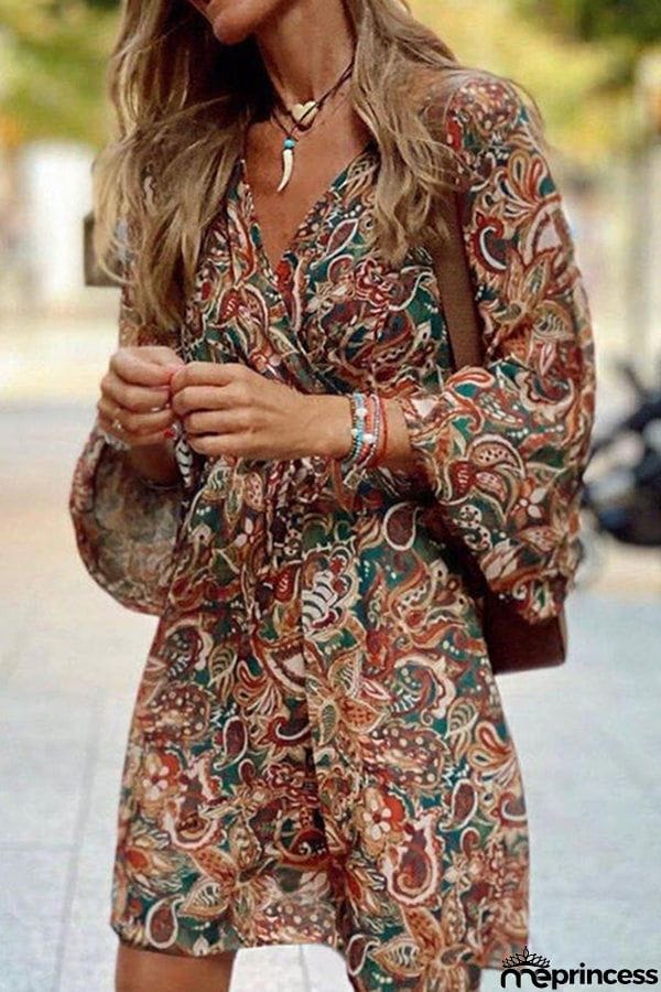 Floral V Neck Mini Dress