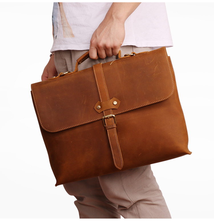 Rustic distressed leather crossbody bag , slim leather computer laptop bag for men , brown leather shoulder messenger bag