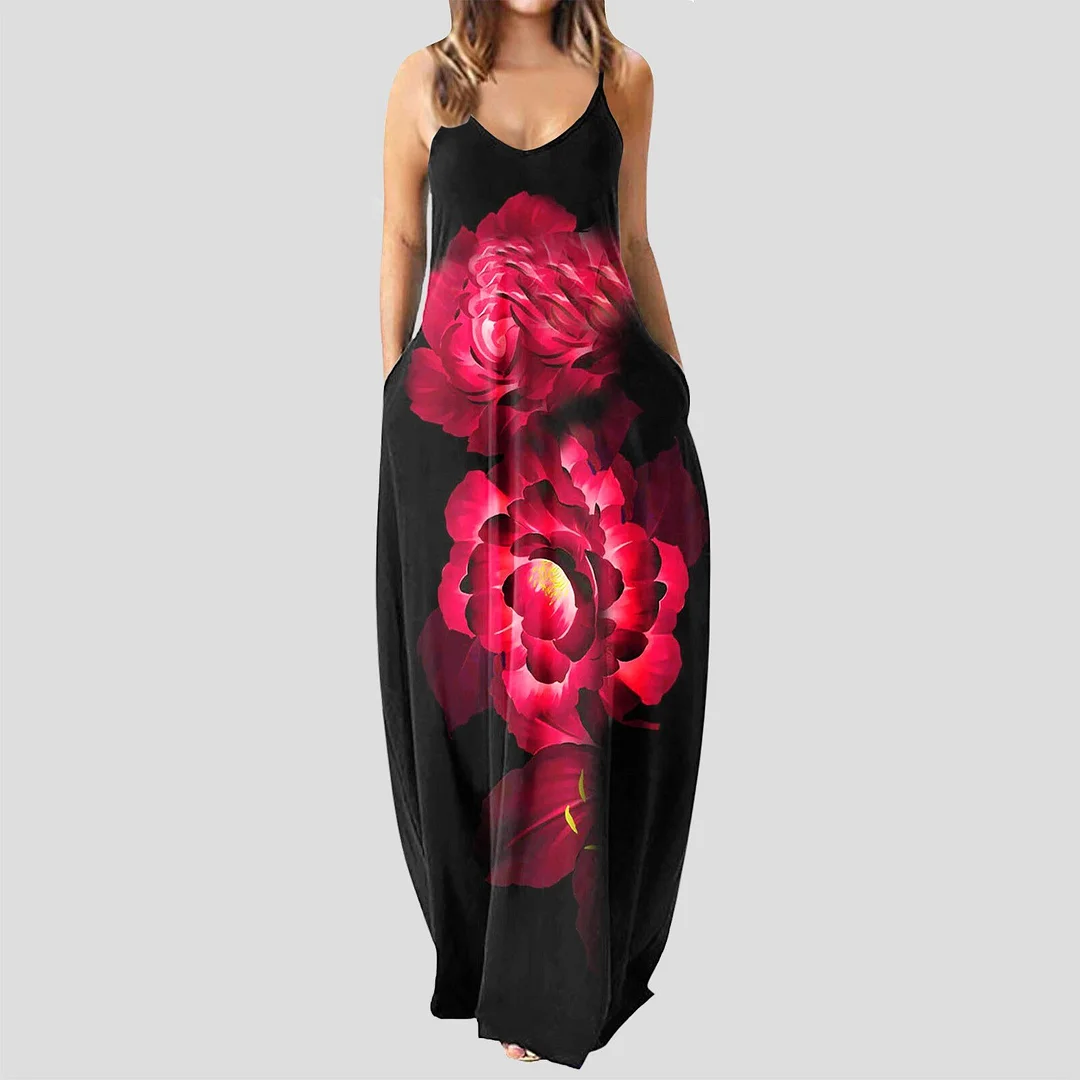 Gradient Print Summer Dresses For Women 2023 O-neck Print Sleeveless Wide Strap Cross Strap Maxi Dresses For Women Plus Size