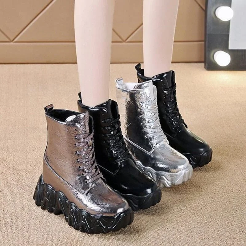 NEW Brand Woman Martin Boots Heel Shoes Women Sneakers Lace Up Winter Autumn Hidden Heels Shoes Daily Short Boots Woman Trainers