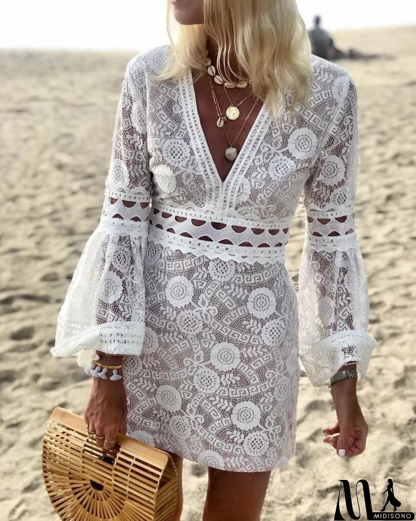 MidiSono - Fashion Womens V-Neck Lace Dress