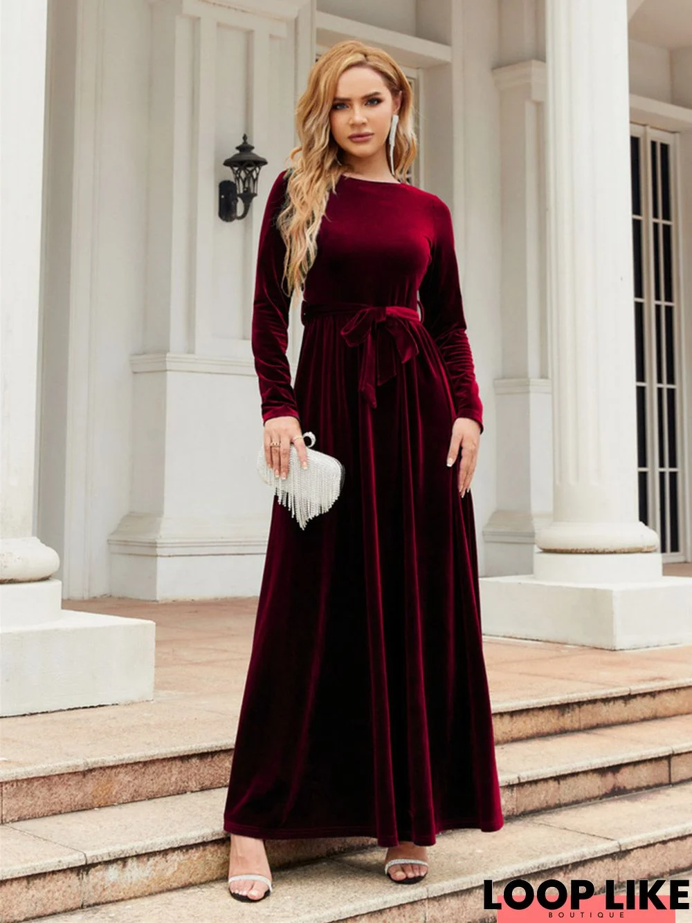 Elegant Golden Velvet Solid Color High-Grade Long Dress