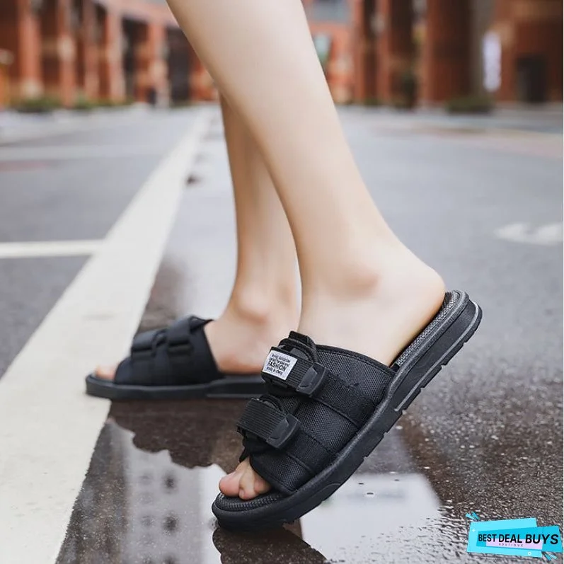 Solid Color Velcro Design Beach Slippers