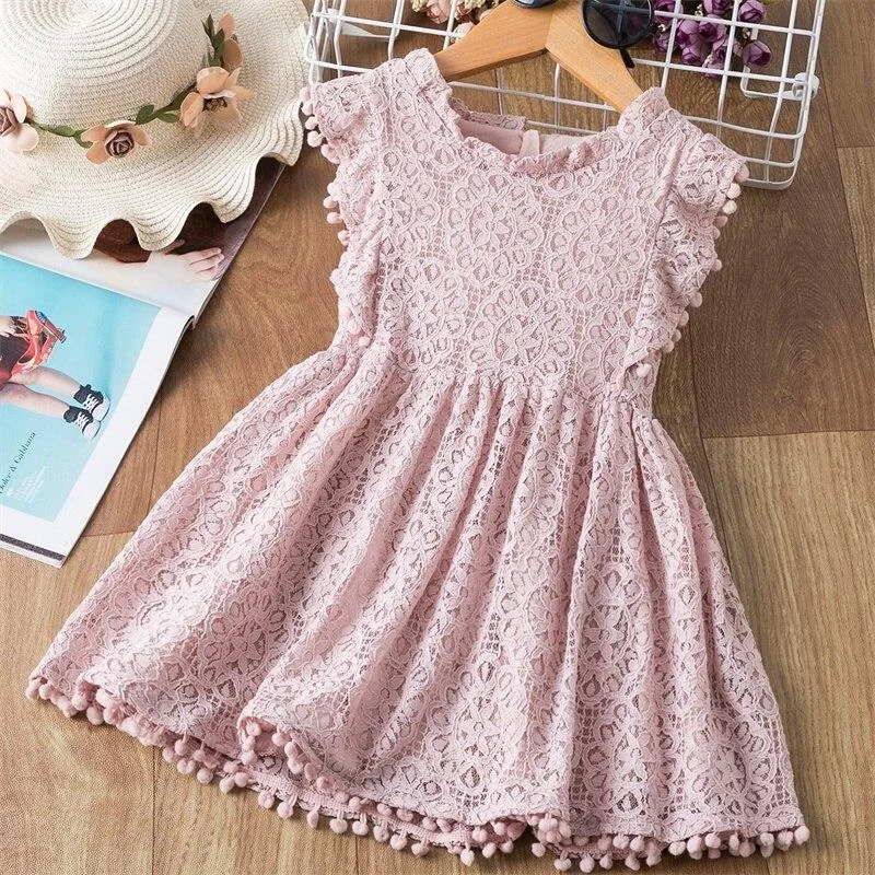 Girls Lace Dress Floral Flower Red Girls Clothes Lace Girls Casual Clothing Party Dress For 3-8 Years Christmas Girls Dress