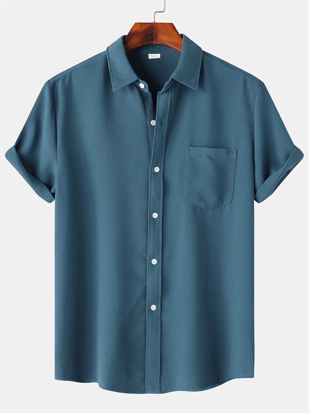 Suitmens Men's Waffle Pocket Casual Short Sleeve Shirt