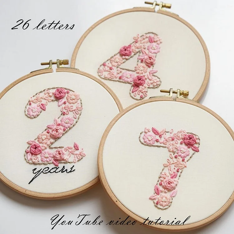 【Mother's Day】Numbers 0-9 Pink Flowers Embroidery Pattern - Digital Download