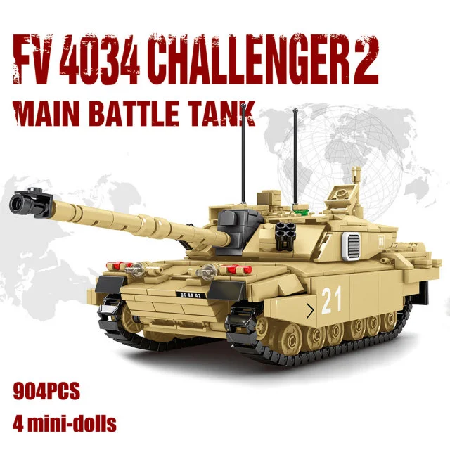 Military Tank Challenger Leopard 2A7+ Main Battle Tank Soldier Police Building Blocks WW2 Brick Army