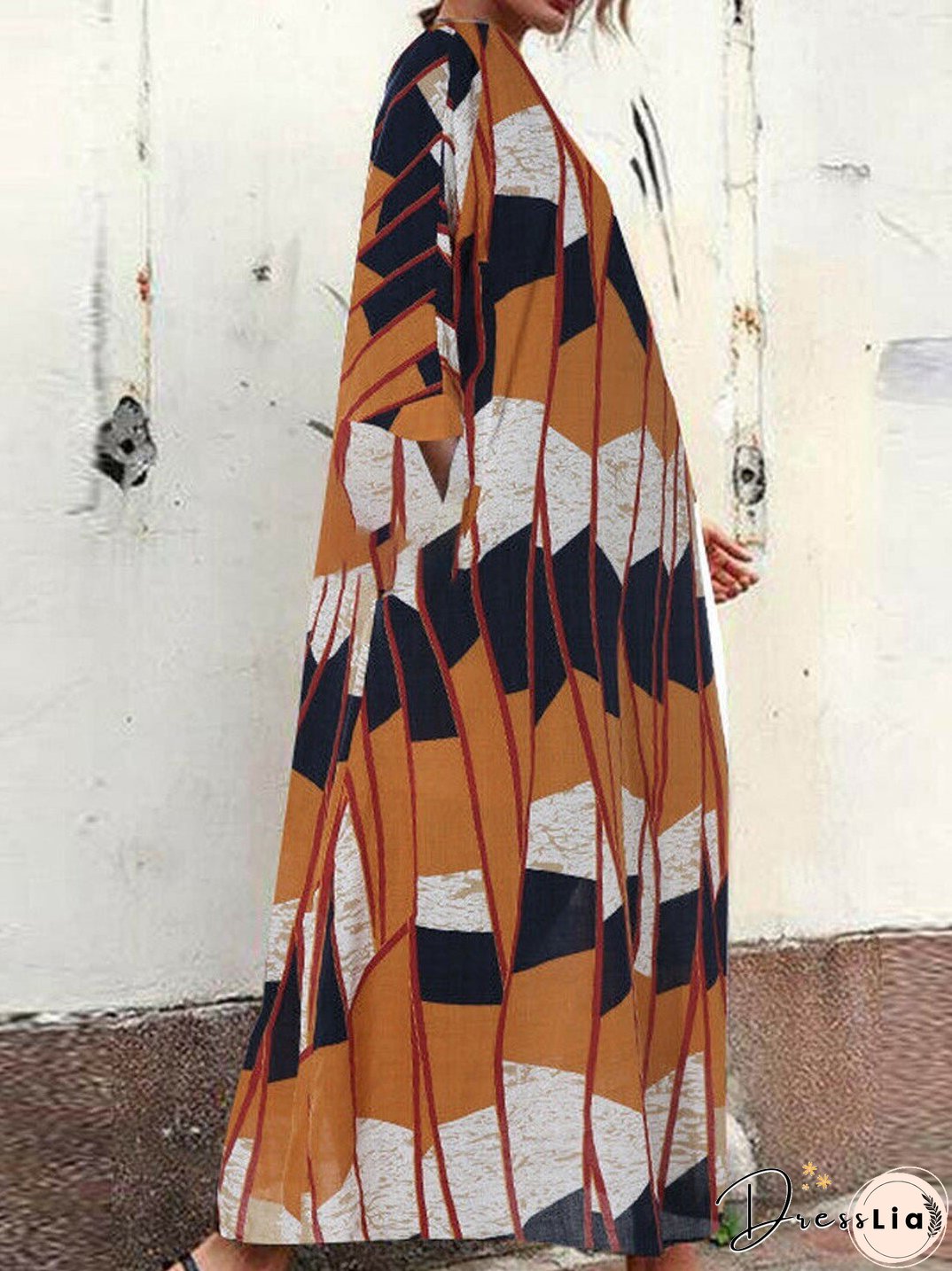 Women's Dresses Loose Printed Pockets Three-Quarter Sleeve Dress