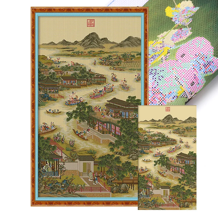 Spring- December-May Of Yongzheng- 11CT - 3 Strands Threads Printed Cross Stitch - 75*130cm(Canvas)(58 Colors)