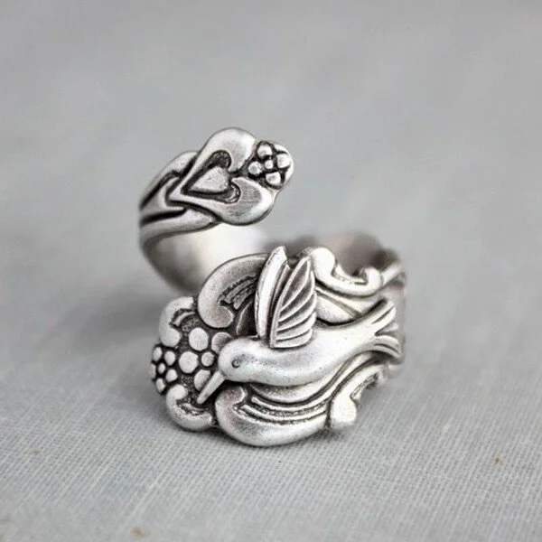 925 Vintage Silver Hummingbird Spoon Ring