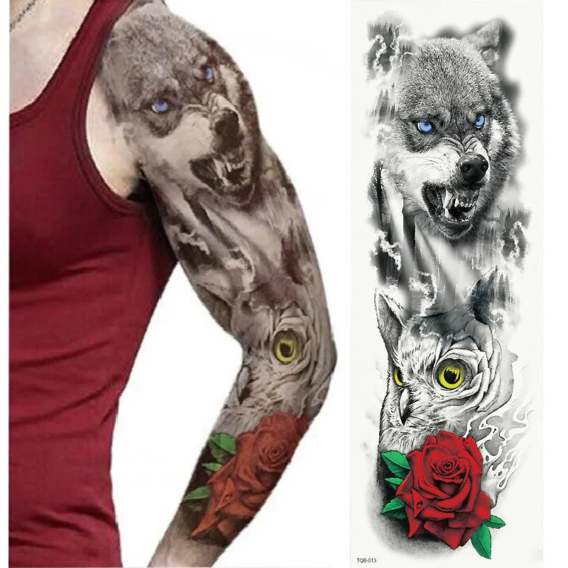 1 Sheets Full Arm Leg Extra Large Temporary Tattoos, Body Art For Men And Women - Wolf,Tiger,Bear,Warrior,Tribal Symbol