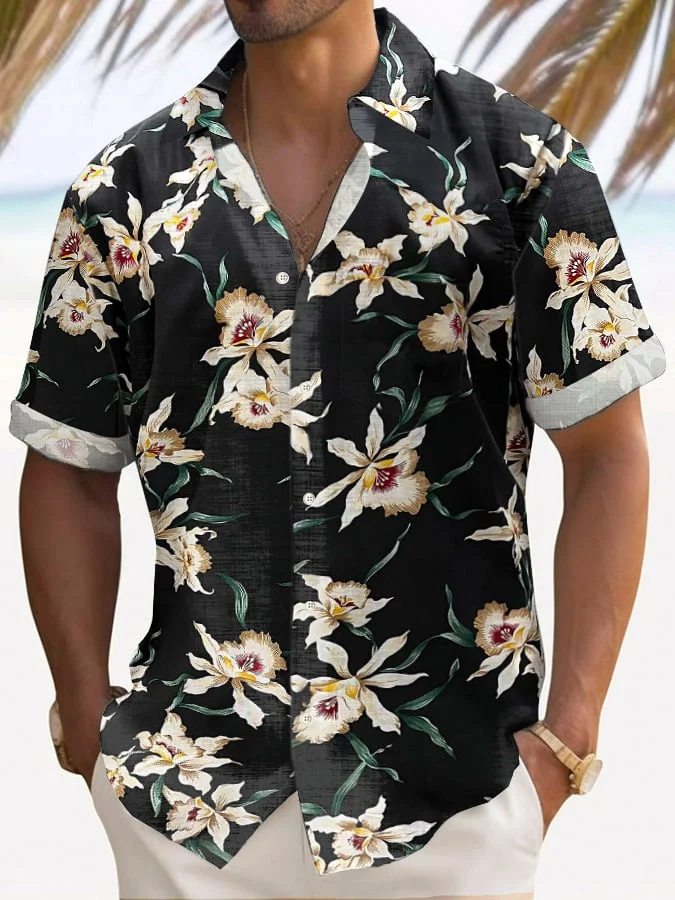 Men's Hawaiian Palm Tree Print Fashion Short Sleeve Shirt