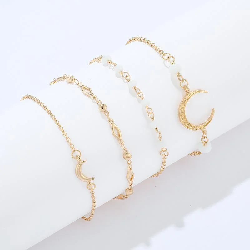 Women plus size clothing 4 Pieces Simple Geometric Moon Bead Bracelet Sets Wholesale Cheap Jewelry-Nordswear