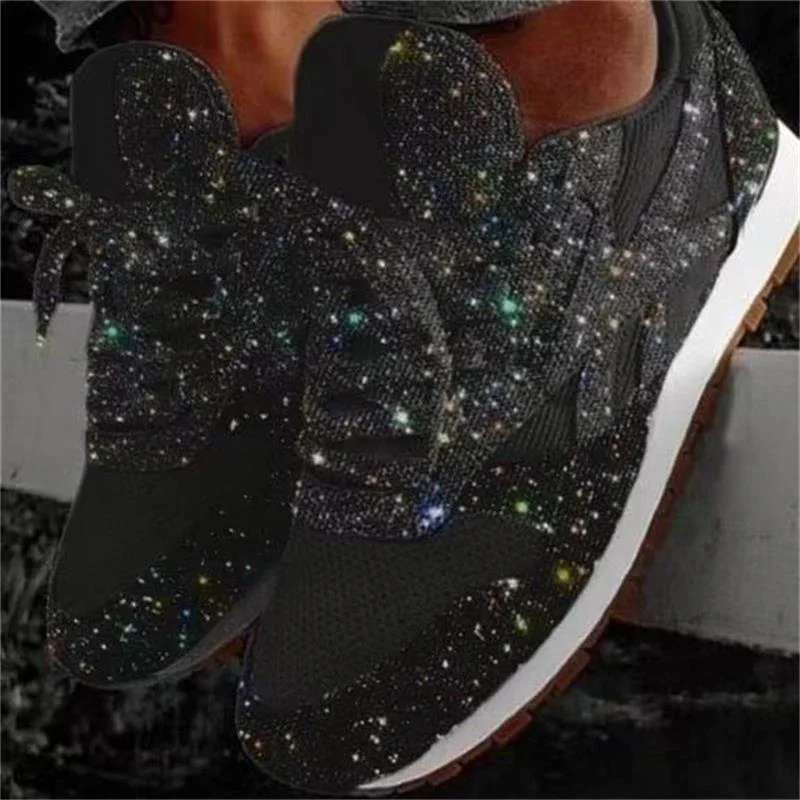 Women Casual Glitter Shoes Mesh Flat Shoes Ladies Sequin Vulcanized Shoes Lace Up Sneakers Outdoor Sport Running Shoes 2020