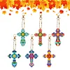 6PCS Diamond Painting Double Sided Cross Keychains Christmas Decoration Gift